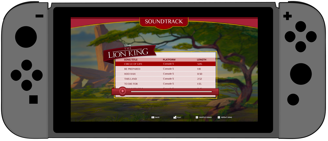 The Lion King sound track UI design